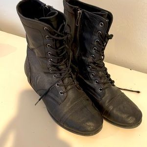 Black leather combat boots. Size 7